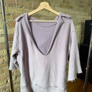 Free People Distressed Lavender V-neck Hoodie